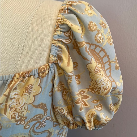 Dizzy Lizzy paisley empire waist A line midi dress tie front and puff sleeves L - Picture 5 of 12